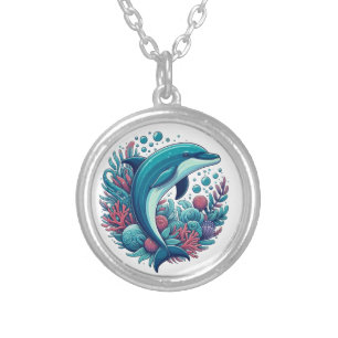 Cute, coastal/nautical dolphin silver plated necklace