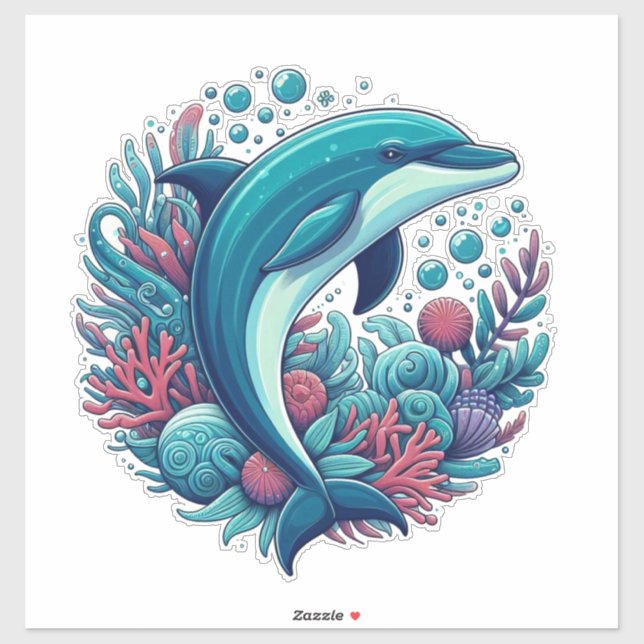 Cute, coastal/nautical dolphin  sticker (Sheet)