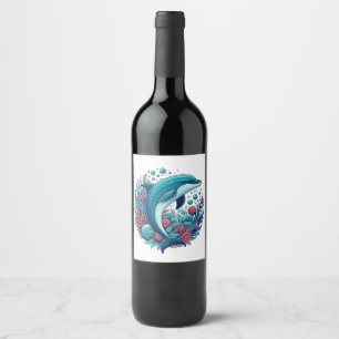 Cute, coastal/nautical dolphin  wine label