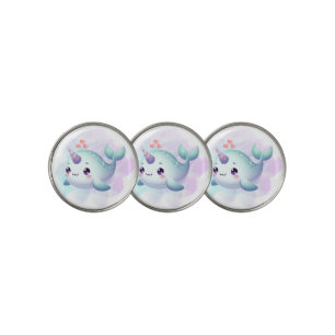Cute/coastal/nautical narwhal golf ball marker