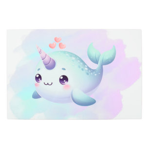 Cute/coastal/nautical narwhal metal print