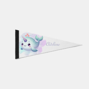 Cute/coastal/nautical narwhal pennant flag