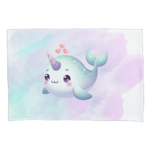 Cute/coastal/nautical narwhal pillow case