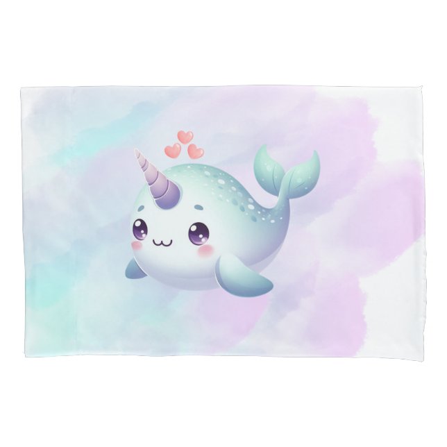 Cute/coastal/nautical narwhal  pillow case (Front)