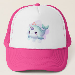 Cute/coastal/nautical narwhal trucker hat