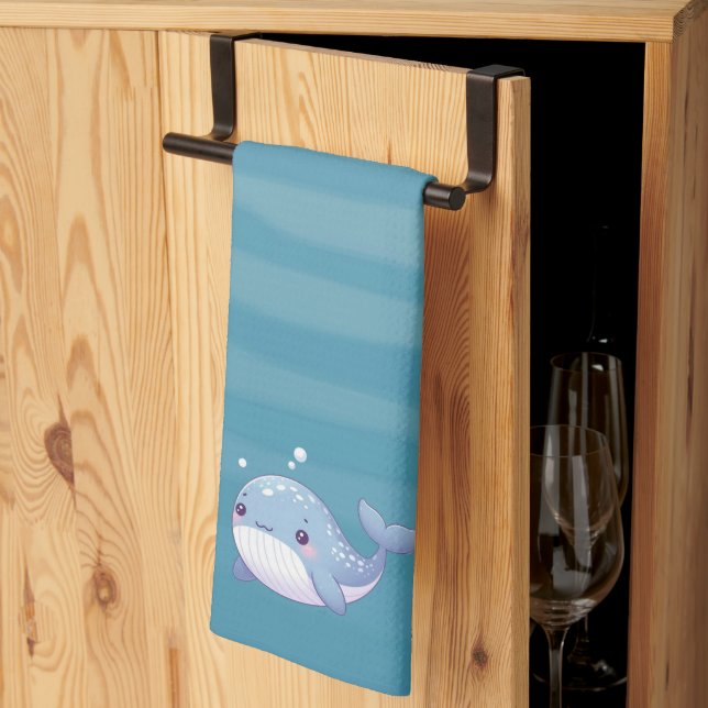 Cute, coastal/nautical whale kitchen towel (Thirds Fold)