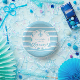Cute Coastal Octopus Nautical Striped Birthday Paper Bowls