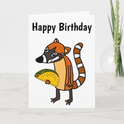 Cute Coati Mundi eating Taco Cartoon Card