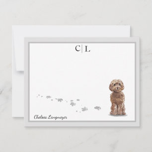 Cute Cockapoo Dog Gray Border Monogram Your Name Note Card