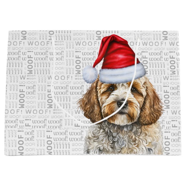 Cute Cockapoo in a Santa Hat Christmas Large Gift Bag (Front)