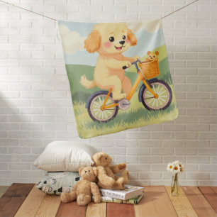 Cute Cockapoo Puppy Bicycle Pastel Baby Blanket