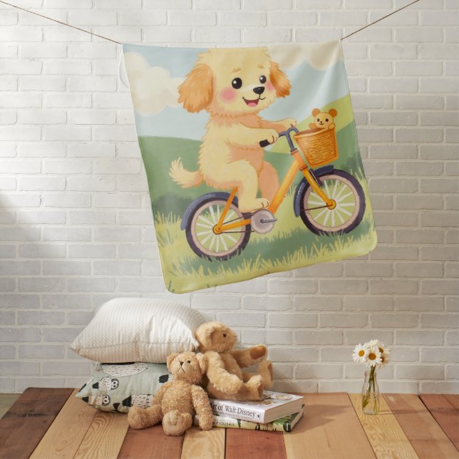 Cute Cockapoo Puppy Bicycle Pastel Baby Blanket (In Situ)