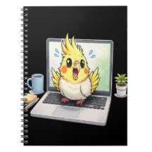 Cute Cockatiel Bird on Laptop Notebook