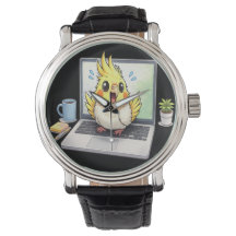Cute Cockatiel Bird on Laptop Wrist Watch