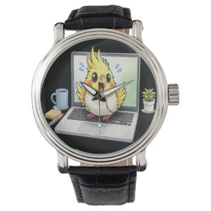 Cute Cockatiel Bird on Laptop Wrist Watch