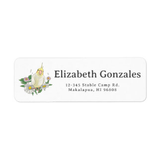Cute Cockatiel Floral Illustration Label