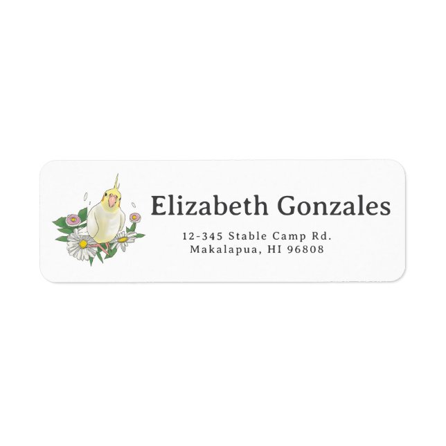 Cute Cockatiel Floral Illustration Label (Front)