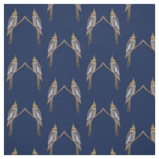Cute Cockatiel Frenzy Fabric (Navy)