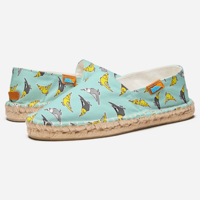 Cute Cockatiel Parrot Pattern Espadrilles (Angled)