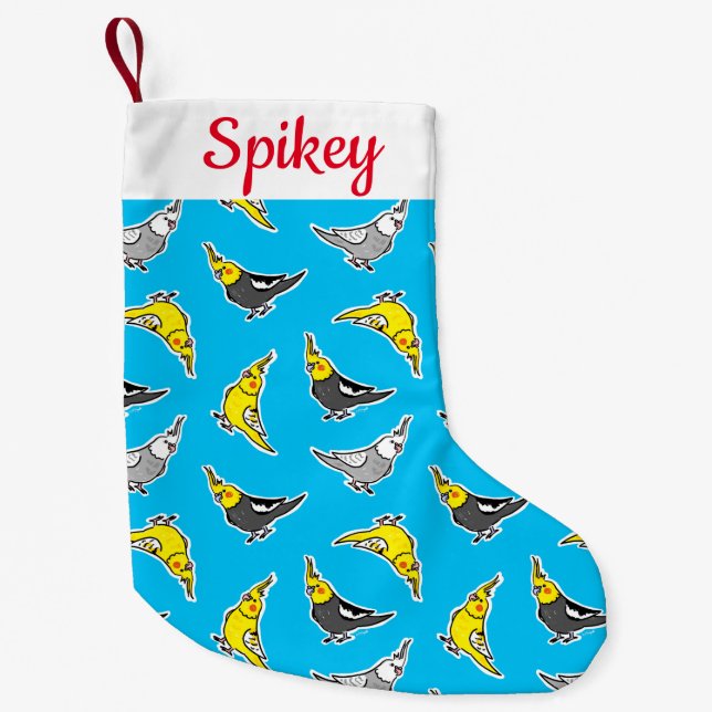 Cute Cockatiel Parrot Pattern Small Christmas Stocking (Front)