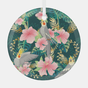 Cute Cockatiel Parrot Vintage Pattern Glass Ornament