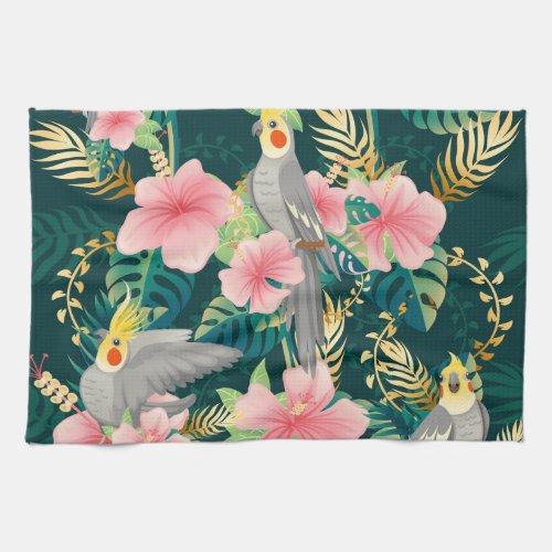 Cute Cockatiel Parrot Vintage Pattern Kitchen Towel