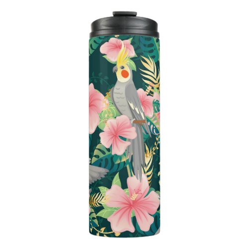 Cute Cockatiel Parrot Vintage Pattern Thermal Tumbler