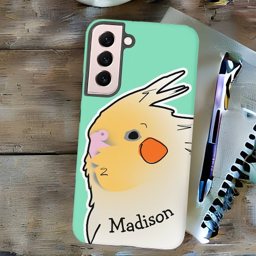 Cute Cockatiel Pet Bird Doodle Parrot Sea Green Samsung Galaxy S22 Case