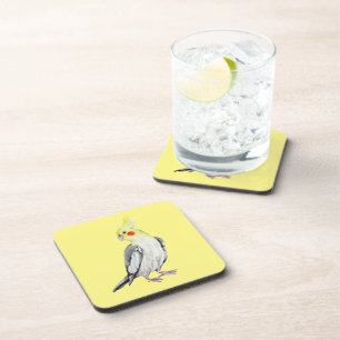 Cute Cockatiel Watercolor Parrot. Beverage Coaster