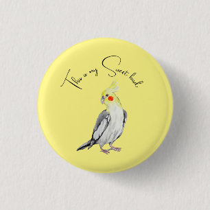 Cute Cockatiel watercolor parrot.  Button