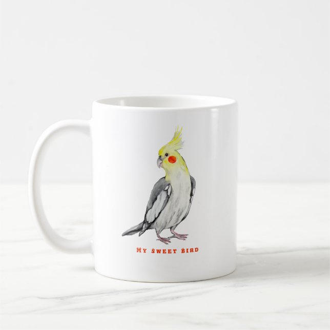 Cute Cockatiel Watercolor Parrot.  Coffee Mug (Left)