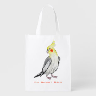 Cute Cockatiel Watercolor Parrot. Grocery Bag
