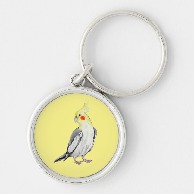 Cute Cockatiel watercolor parrot.  Keychain (Front)
