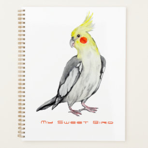 Cute Cockatiel Watercolor Parrot. Planner