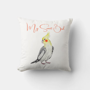 Cute Cockatiel Watercolor Parrot. Throw Pillow