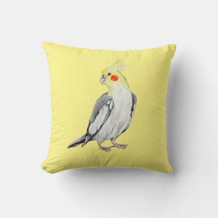 Cute Cockatiel Watercolor Parrot. Throw Pillow