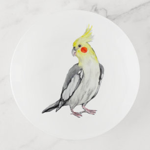 Cute Cockatiel Watercolor Parrot.  Trinket Tray