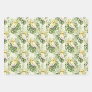 Cute Cockatiel with Tropical Plants Pet Bird Lover Wrapping Paper Sheets