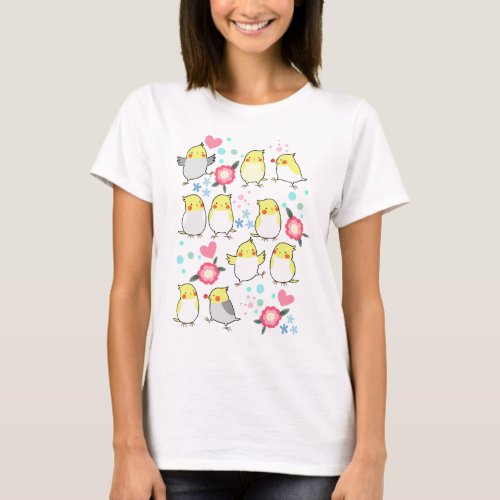 Cute Cockatiels Party Happy Lutino Cockatile Birds T_Shirt