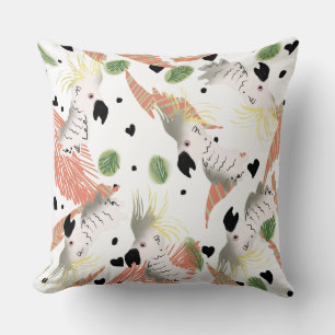 Cute Cockatoo and Hearts Tropical Throw Pillow