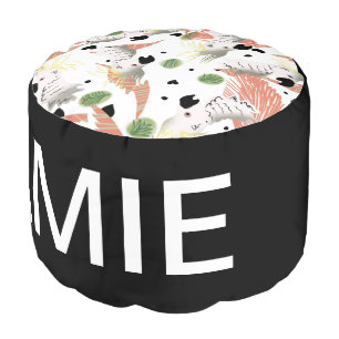 Cute Cockatoo Hearts Tropical Greenery Pouf