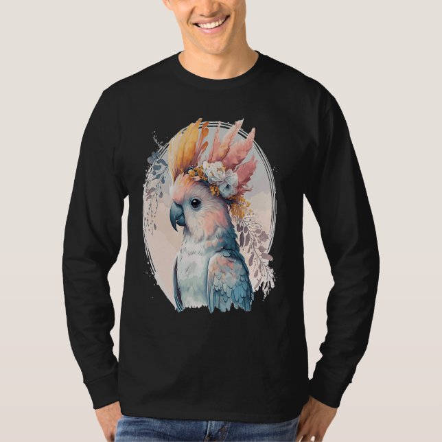 Cute Cockatoo Parrot Bird Flower Crown Pet Birds T-Shirt (Front)