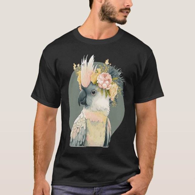 Cute Cockatoo Parrot Bird Flower Crown Pet Birds T-Shirt (Front)
