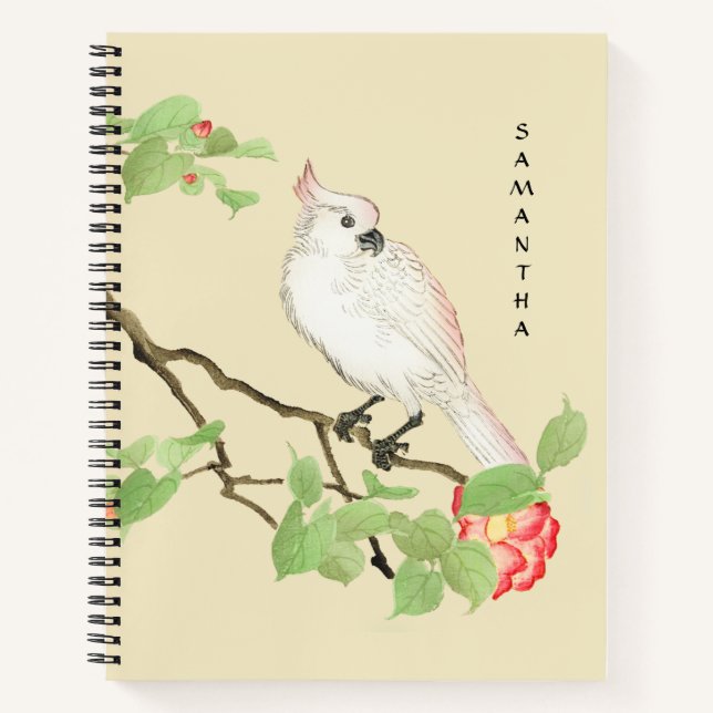 Cute Cockatoo Vintage Japanese Camellia Notebook (Front)