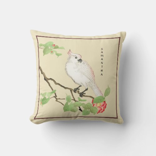 Cute Cockatoo Vintage Japanese Camellia Pillow