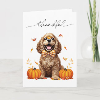 Cute Cocker Spaniel Fall Leaves Pumpkins Card
