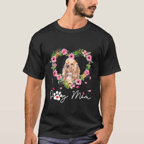 Cute Cocker Spaniel Mom Flower Dog T_Shirt