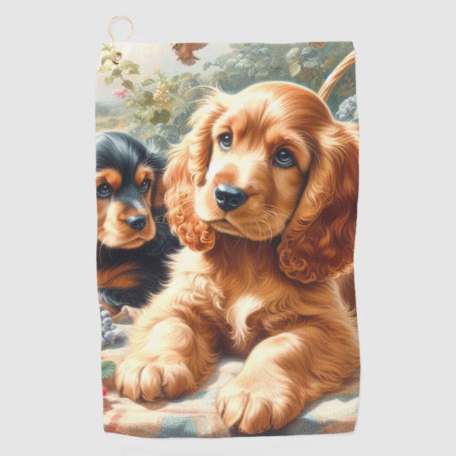 Cute Cocker Spaniel  Painting Golf Towel (Front)