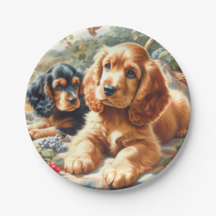 Cute Cocker Spaniel Painting Paper Plates