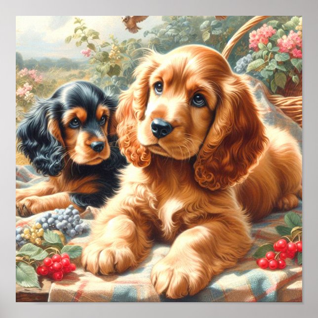 Cute Cocker Spaniel  Painting Poster (Front)